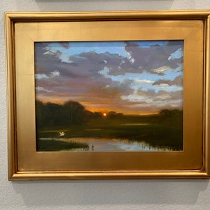 Heaven Is A Lowcountry Sunset- original 12x16 on linen panel framed to 18x22 in a gold leafed plein air frame