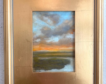 Come Join Me For A Sunset-New work! An original oil on 5x7 linen panel framed in an 11x13 frame in a “vintage” finish