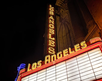 Los Angeles Theatre Sign at night, Los Angeles, CA, Prints and Metals, Various Sizes