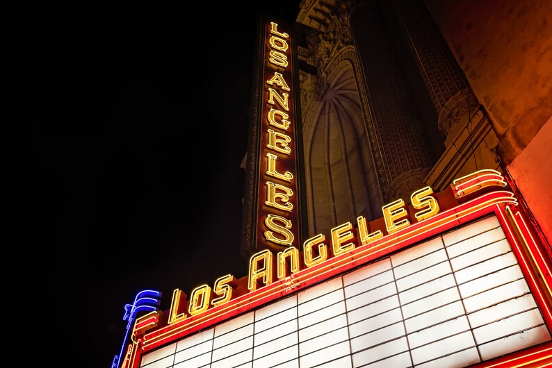 Los Angeles Theatre Sign at night, Los Angeles, CA, Prints and Metals, Various Sizes image 1