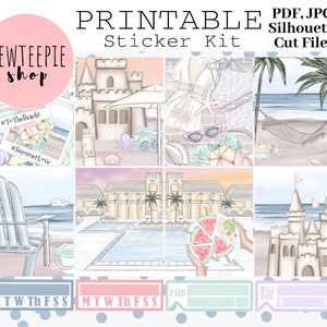 PRINTABLE Planner Sticker Kit | Beach Vibes Printable Planner Stickers | Erin Condren | Digital Download | Weekly Sticker Kit
