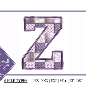 Patchwork Letter Z Embroidery Design | Alphabet Letters Embroidery File | Quilted Letters| Digital Download | Machine Embroidered Design