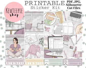 PRINTABLE Planner Sticker Kit | Work From Home Printable Planner Stickers | Erin Condren | Digital Download | Weekly Sticker Kit