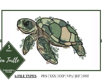 Sea Turtle Embroidery Design | Sea Turtle Animal Embroidery File | Digital Download | Machine Embroidered Design