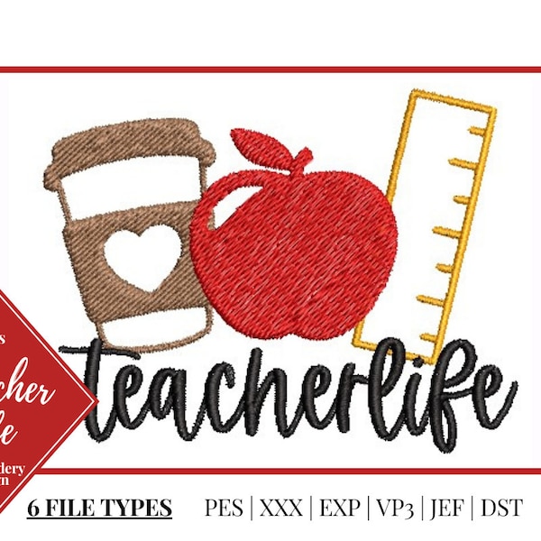 Teacher Life Embroidery Design | Teacher Embroidery File | Digital Download | Machine Embroidered Design