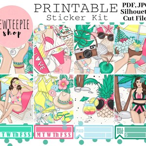 DRUCKBARE Planer Sticker Kit | Spaß in der Sonne Printable Planner Stickers | Erin Condren | Digitaler Download | Wöchentliches Sticker-Kit