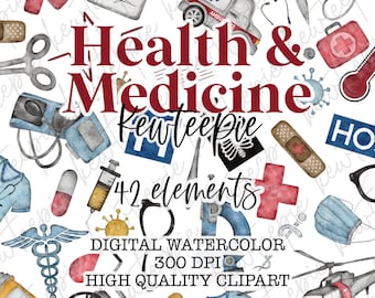 Health & Medicine Watercolor Clipart | Medical Clipart | Clipart Medicine | Watercolor Designs | Transparent Clipart | Hospital Clipart