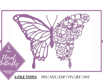 Floral Butterfly Embroidery Design | Butterfly Embroidery File | Digital Download | Machine Embroidered Design