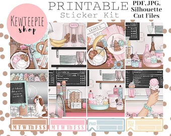 PRINTABLE Planner Sticker Kit | Ice Cream Sundae Printable Planner Stickers | Erin Condren | Digital Download | Weekly Sticker Kit