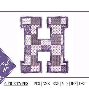 Patchwork Letter H Embroidery Design | Alphabet Letters Embroidery File | Quilted Letters| Digital Download | Machine Embroidered Design