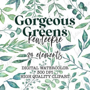 Gorgeous Greens Watercolor Clipart | Floral Clipart | Clipart Leaves | Watercolor Designs | Transparent Clipart | Foliage Clipart
