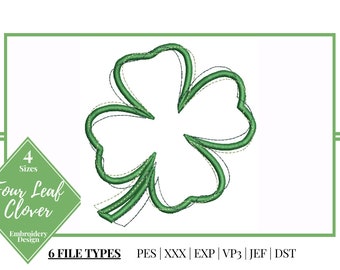 Four Leaf Clover Embroidery Design | Saint Patrick&#39;s Embroidery File | Digital Download | Machine Embroidered Design