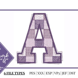 Lapptäcke bokstaven A broderidesign | Alfabetet bokstäver broderifil | Quiltade bokstäver | Digital nedladdning | Maskinbroderad design