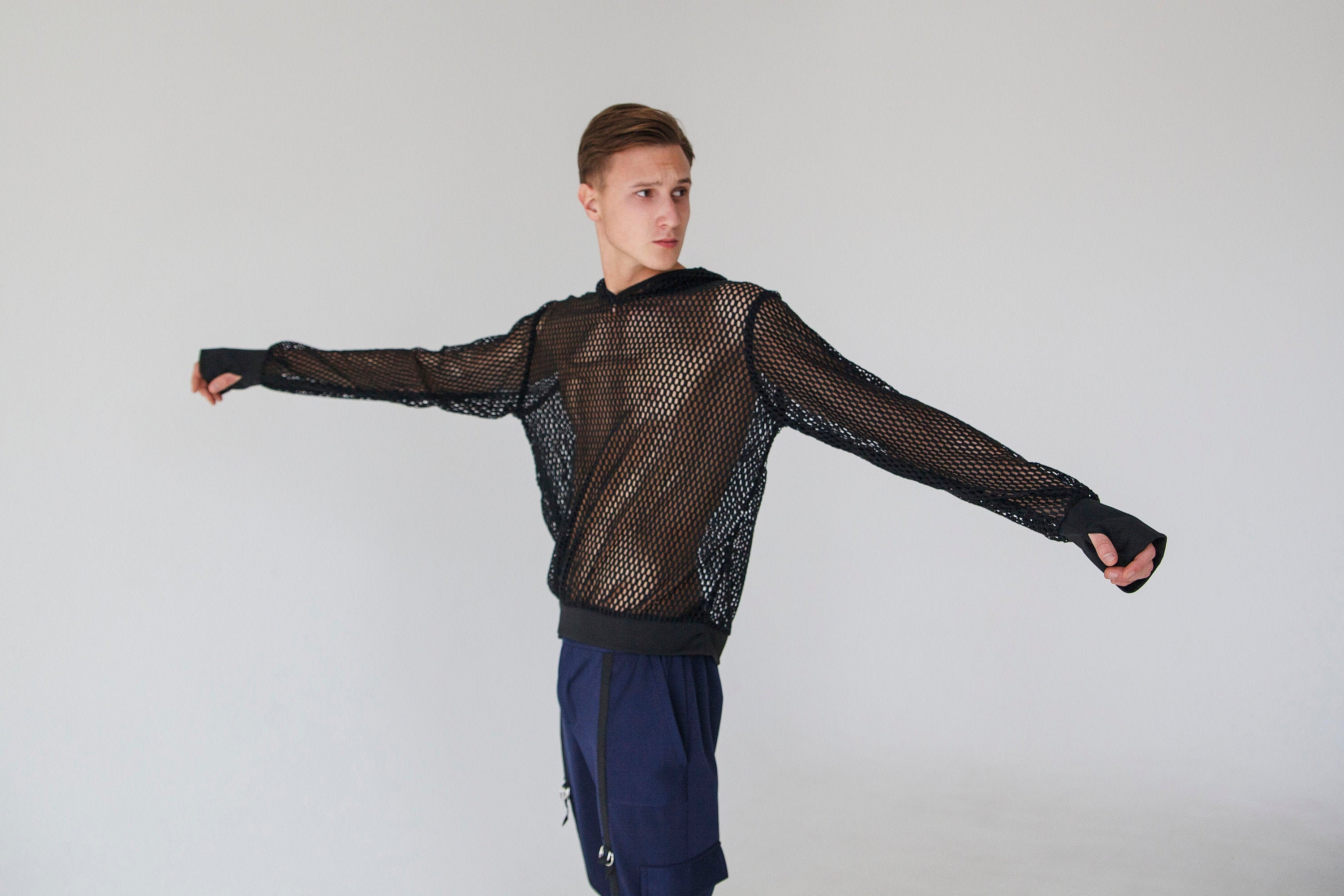 men's long sleeve fishnet shirt