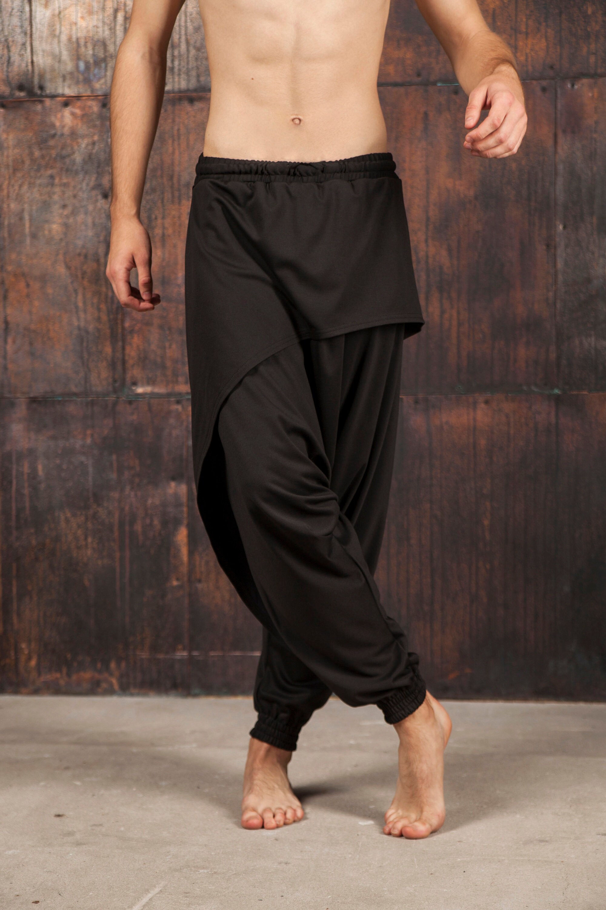 Low Crotch Pants Men Black Pants Harem Men Pantshippie Etsy