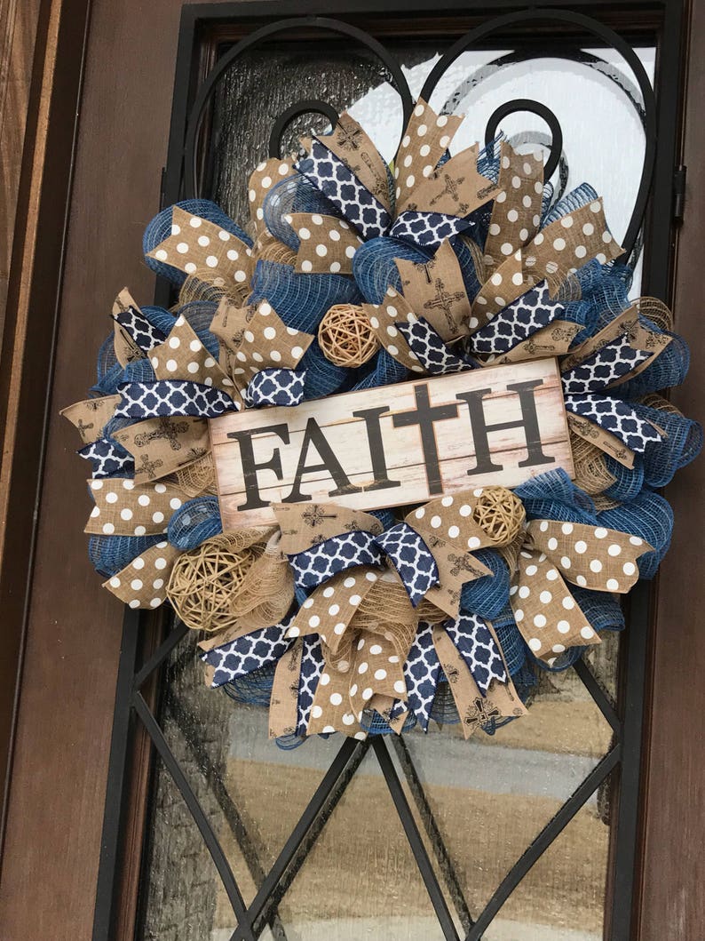 Christian faith wreath for front door burlap. large wreath Etsy