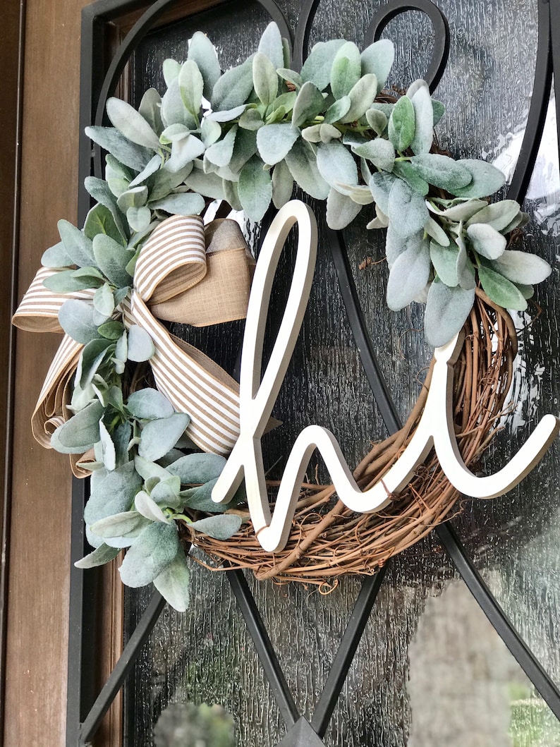 Lambs ear farmhouse wreath hi wreath grapevine front door Etsy