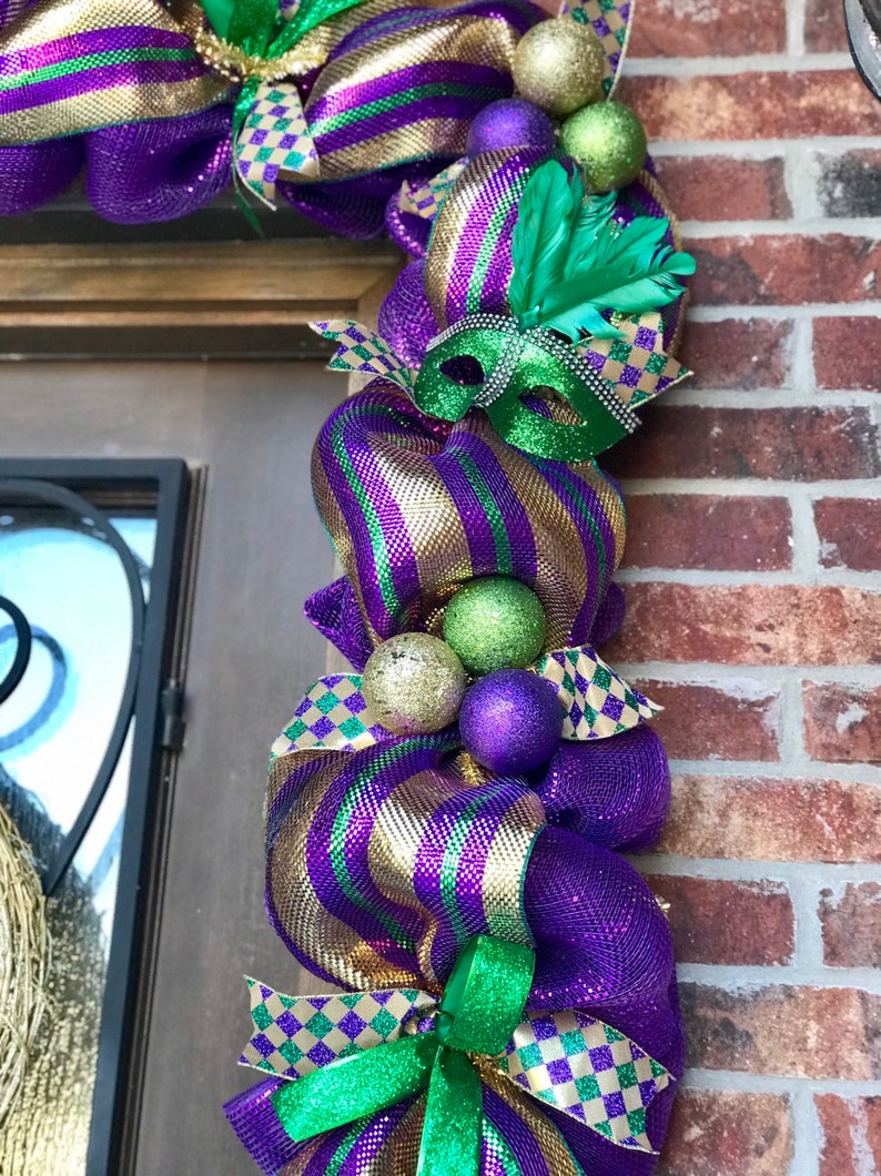 Mardi Gras deco mesh front door garland swag Mardi gras Etsy