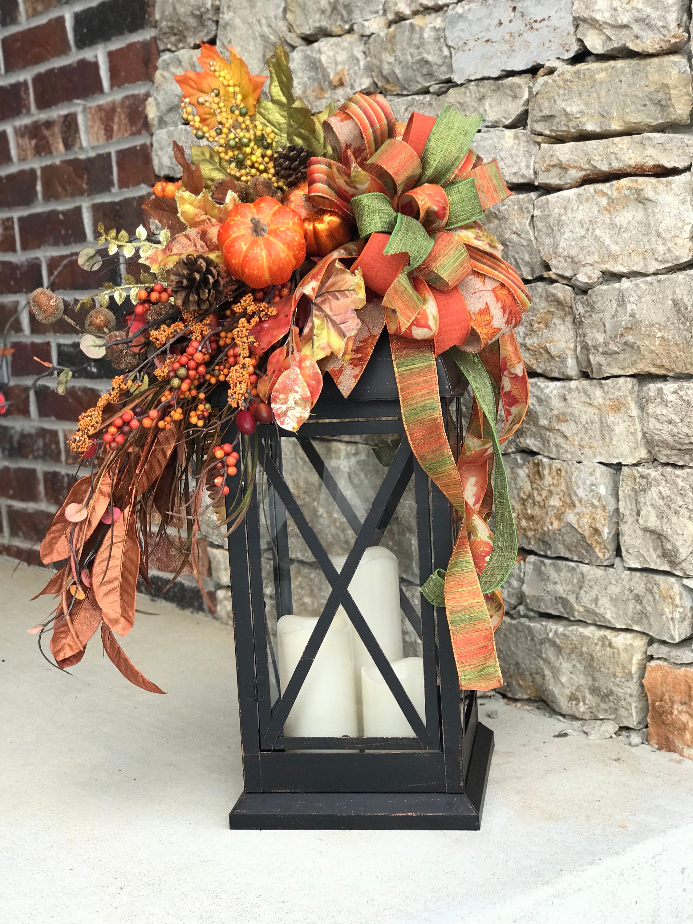 XL Large fall thanksgiving floral lantern swag candle lantern | Etsy