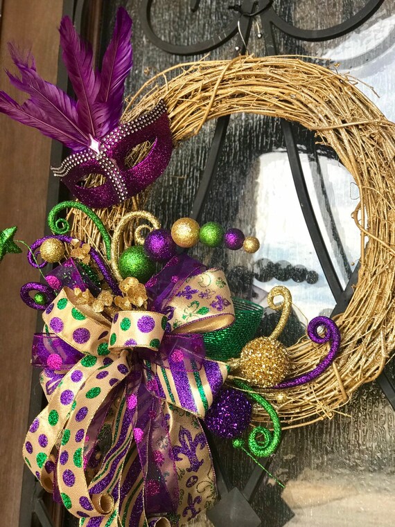 Mardi Gras Grapevine Wreath For Door Mardi Gras Mask Etsy