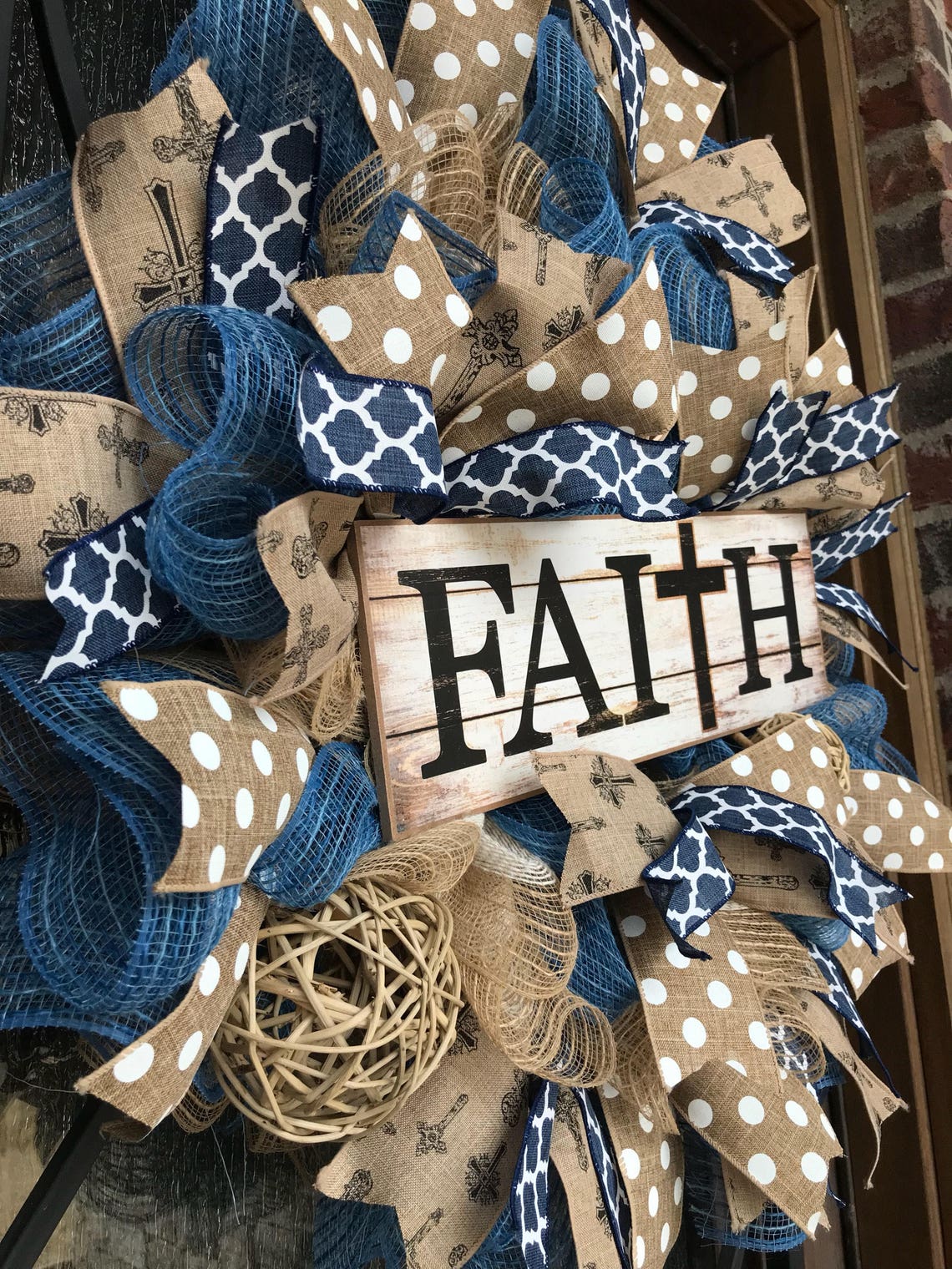 Christian faith wreath for front door burlap. large wreath Etsy