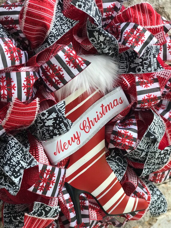 Deco Mesh Christmas Wreath Christmas Decorations Black Red Etsy