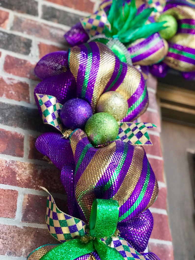Mardi Gras deco mesh front door garland swag Mardi gras Etsy