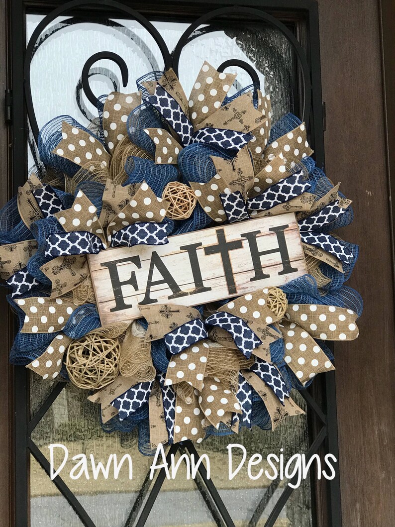 Christian faith wreath for front door burlap. large wreath Etsy