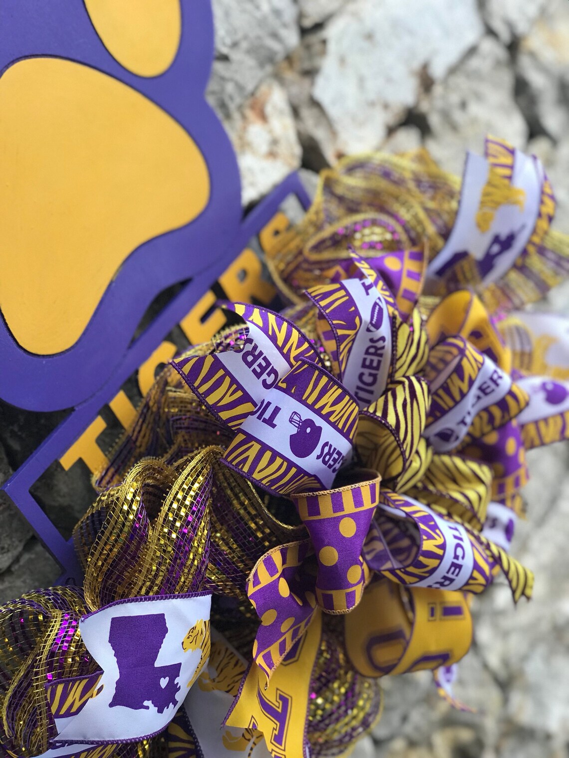 LSU decorations front door wreath gift for LSU fan deco mesh Etsy