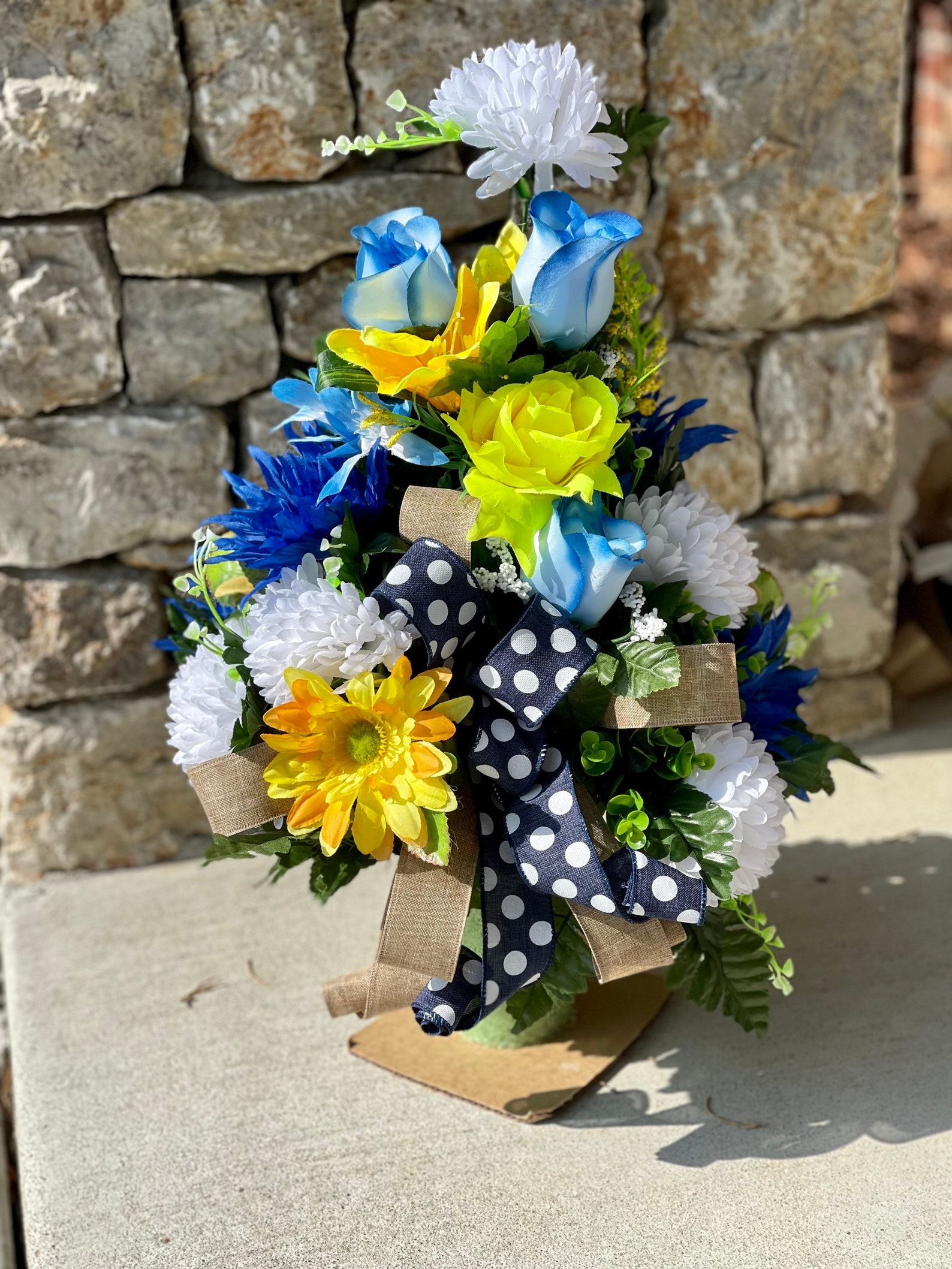Yellow & blue flowers for grave cemetery flowers grave cone Etsy