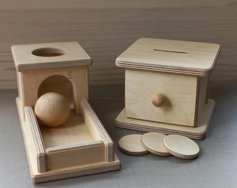 Montessori Coin Box and Object Permanence Box Set, Infant Learning Toys