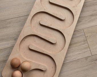 Wooden Ball Run Board: Toddler Winding Track with Beechwood Balls