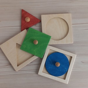 Montessori Wood Puzzle, Peg Board Geometric Shape Match Baby Educational Toy