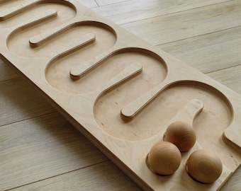 Wooden Ball Run Board, Winding Track Montessori Toy