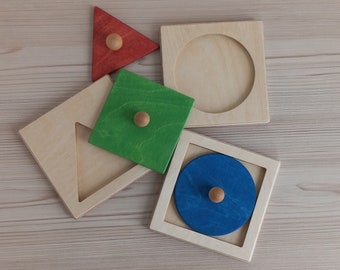 Montessori Wood Puzzle, Peg Board Geometric Shape Match Baby Educational Toy