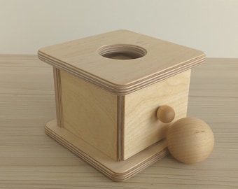 Montessori Imbucare Box: Wooden Toy with Ball & Drawer