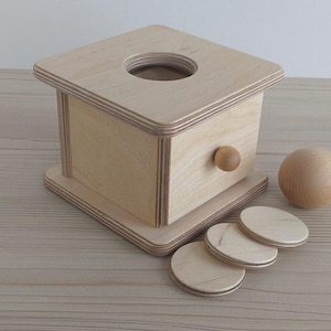 Montessori Infant Imbucare Box Ball and Coin 2in1 Montessori Baby Juguetes de madera Preescolar temprano, Regalo para niños, ENTREGA GRATUITA
