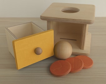 Caja de juguetes de madera, Gota de monedas y bolas, Caja Montessori Imbucare, Juguete de aprendizaje para 2 años, desarrollo cognitivo