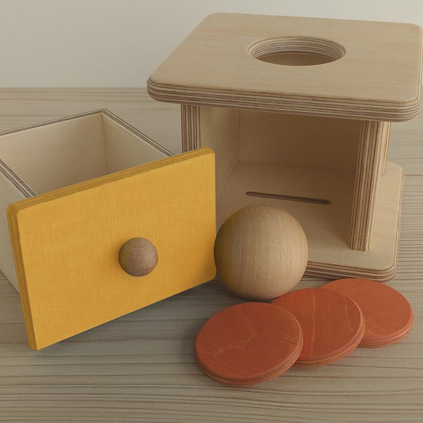 Spielzeugkiste aus Holz, Münze und Kugeltropfen, Montessori Imbucare Box, Lernspielzeug für 2 Jahre alt, kognitive Entwicklung