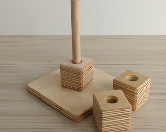 Montessori Cubes on Dowel: Baltic Birch Educational Toy
