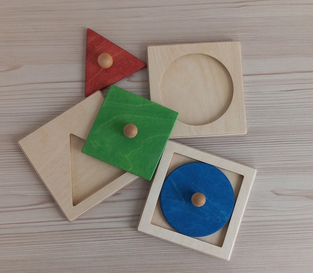 Montessori Wood Puzzle, Peg Board Geometric Shape Match Baby