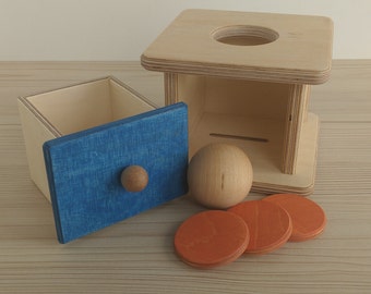 Montessori Säugling Imbucare Box Ball und Münze 2in1 Montessori Baby Holzspielzeug Vorschule Früh, erstes Geschenk Spielzeug