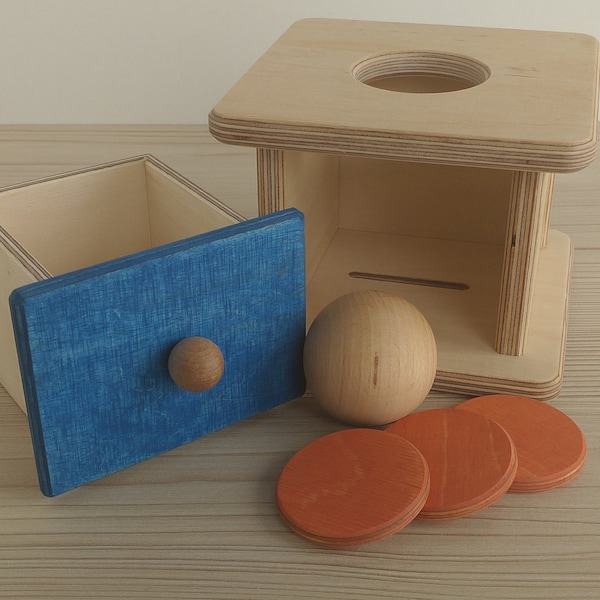 Montessori Säugling Imbucare Box Ball und Münze 2in1 Montessori Baby Holzspielzeug Vorschule Früh, erstes Geschenk Spielzeug