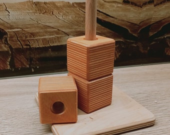 Montessori Cubes on Dowel: Baltic Birch Educational Toy