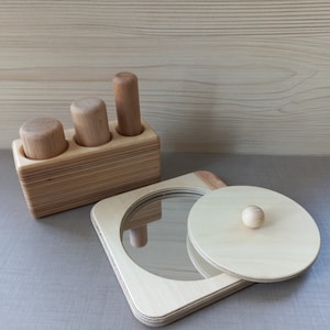 Juego de 2 juguetes Montessori, rompecabezas de espejo y bloque cilíndrico de agarre palmar, materiales Montessori, rompecabezas de círculo de formas geométricas, juguete educativo, entrega gratuita