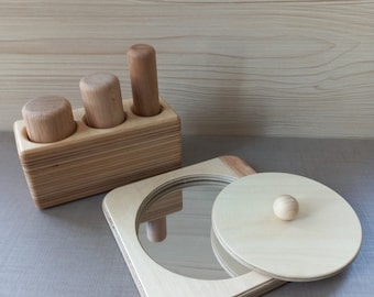 Montessori Wooden Toy Set, Mirror Puzzle & Cylinder Block