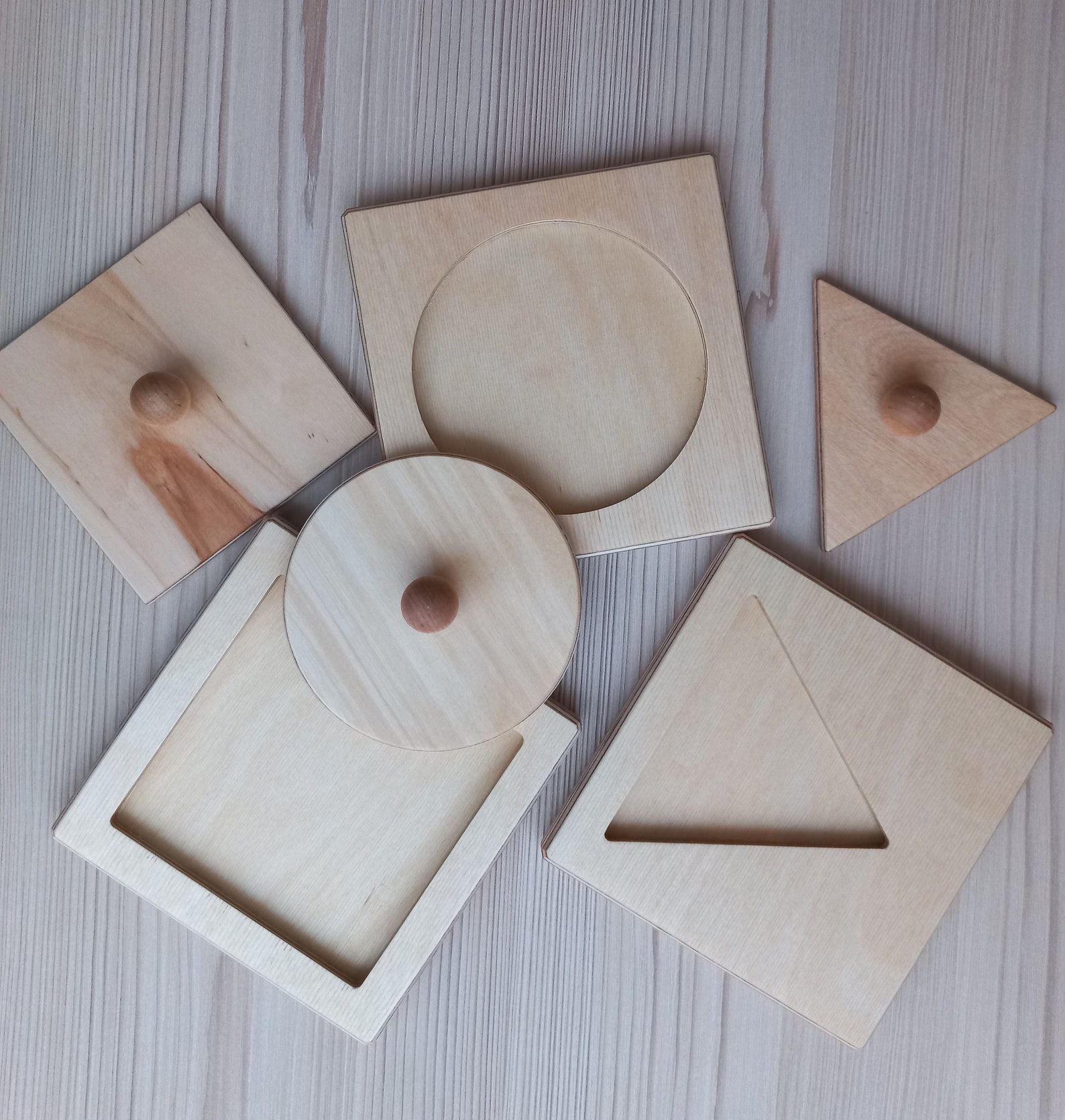 Montessori Wood Puzzle Peg Board Geometric Shape Match Baby Educational ...