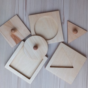 Montessori Wood Puzzle Peg Board Geometric Shape Match Baby Educational Toy image 1