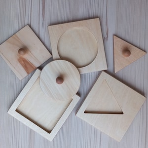 Montessori Wood Puzzle Peg Board Geometric Shape Match Baby Educational Toy, Single Shape Puzzles, FREE SHIPPING