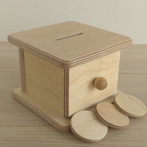 Montessori Infant Coin Box, Montessori Imbucare Box, Wood Coins Box Educational Learning Toys, Montessori materials,Free Shipping